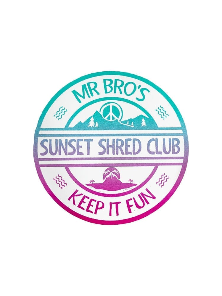 bro! sunset shred club sticker (retro fade)